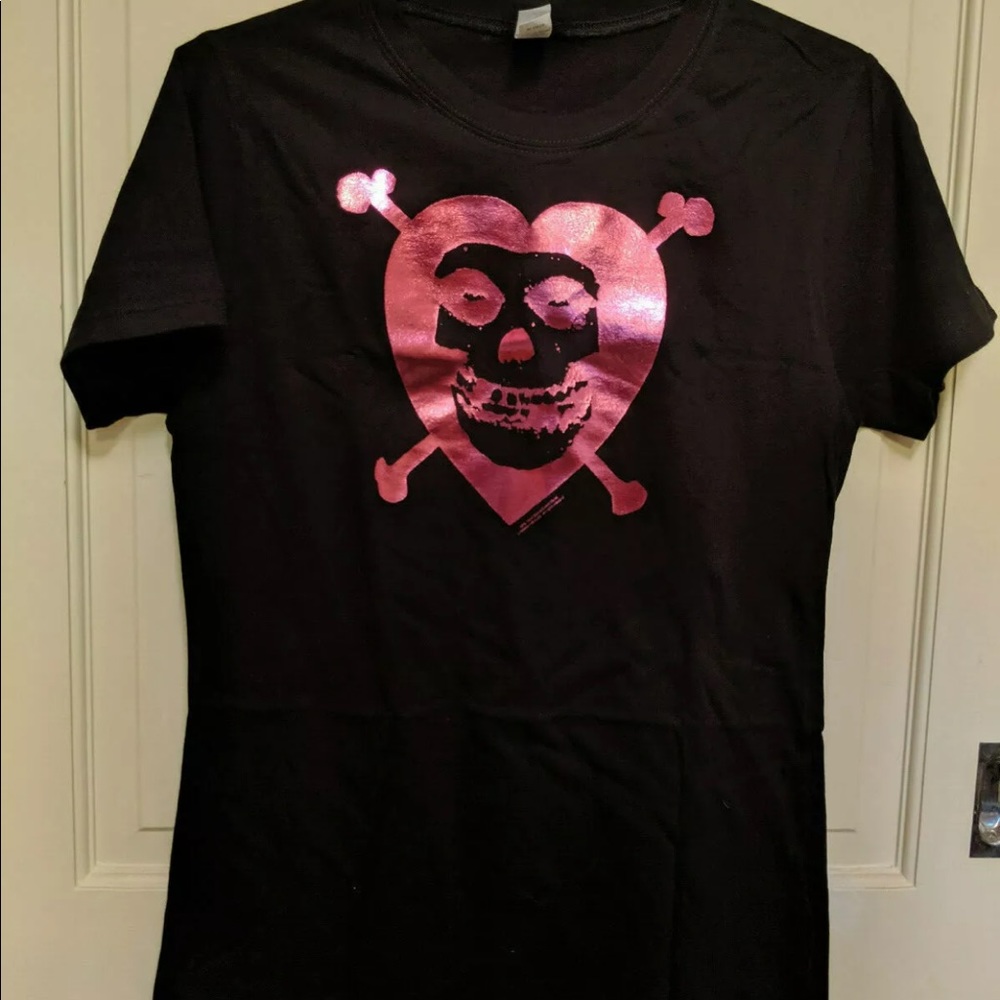 Tultex Pink Heart Skull Girls Black T-shirt AA175